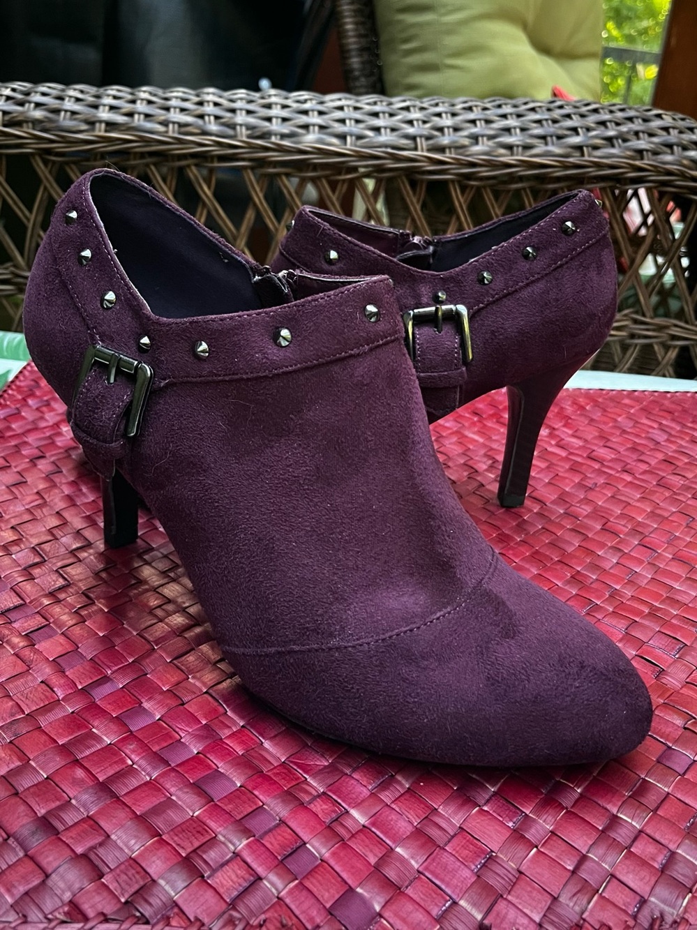 NWOT Metaphor Ankle Boots with 3” Heels Size 8.5 Dark Purple Faux Suede
